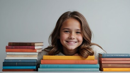 high school girl  holding books on white background