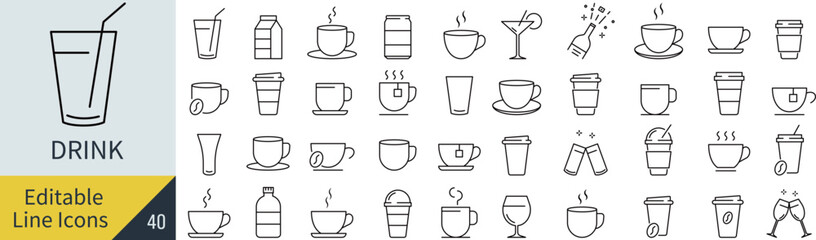 線の編集ができるドリンクに関するアイコンセット（アウトライン化していない）