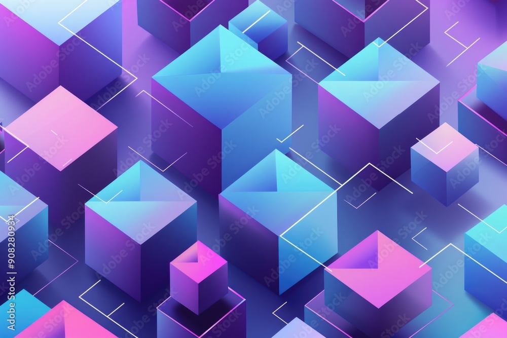 Poster a collection of purple and blue cubes arranged on a purple background, great for use in abstract art