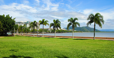Fototapeta premium Cairns waterfront promenade on the shore of the Coral Sea in northern Queensland, Australia
