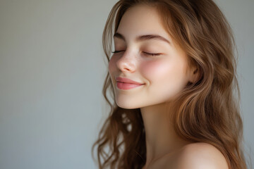 Naklejka premium A close up of a girl's face with her eyes closed