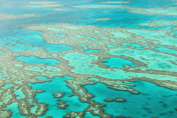 Aerial view of the Hardy Reef in the Great Barrier Reef, the world's largest coral reef system...