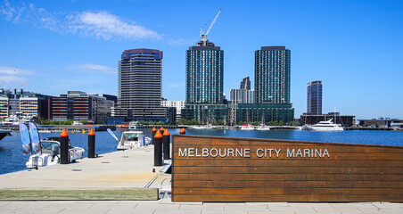 Nameplate of the Melbourne City Marina at the Docklands, an inner-city residential suburb in...