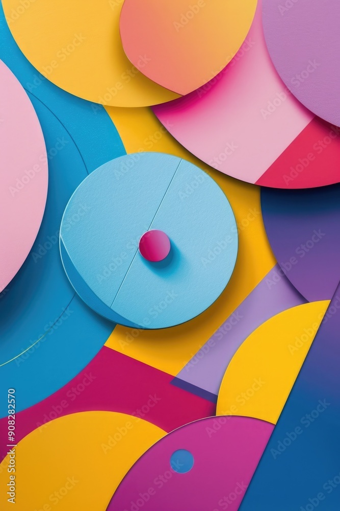 Poster colorful design on a wall with circular patterns, great for backgrounds or abstract designs