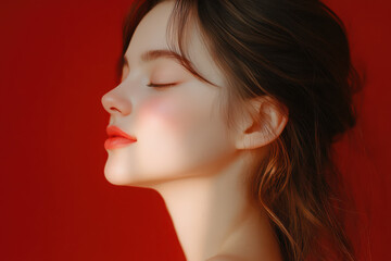 Fototapeta premium A close up of a girl's face with her eyes closed