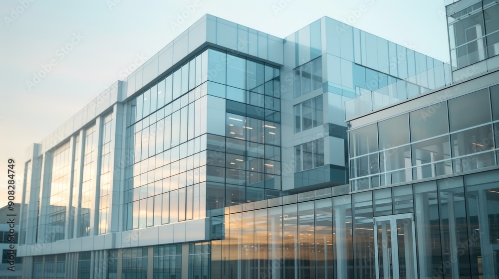 Poster A large modern building with numerous windows, suitable for use in urban landscape or architecture scenes