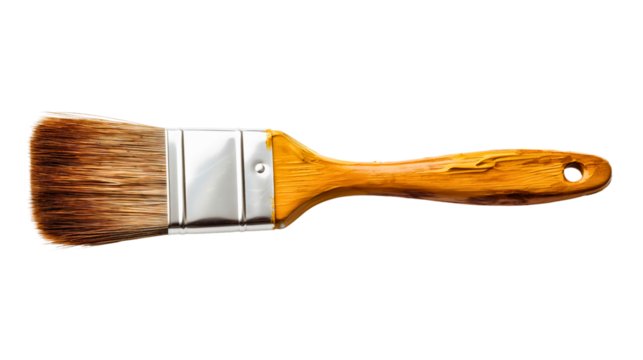 Wooden bristle brush isolated on transparent background. Home house wall painting, renovation and decoration service tool equipment, repair construction work, labor - Powered by Adobe