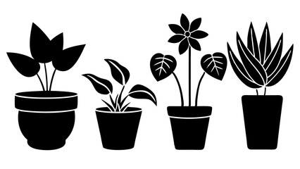 6 Different houseplants in flower pots on white background stock illustration