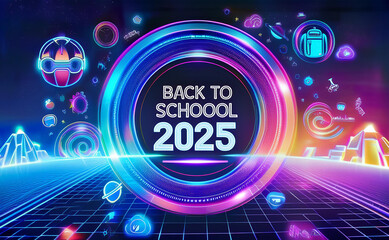 Obraz premium Back to school concept. Back to School poster with a colorful chalkboard background, vibrant chalk drawings of school supplies, and playful doodles.