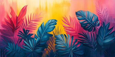 Fototapeta premium Vibrant Tropical Plant Banner with Exotic Patterns