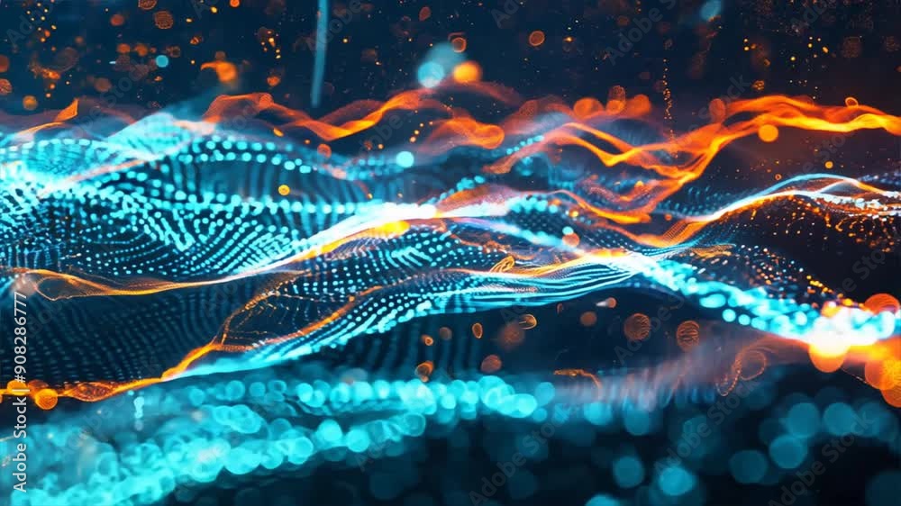 Poster dynamic background featuring swirling lines and data points