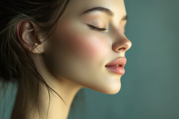 Fototapeta premium A close up of a girl's face with her eyes closed
