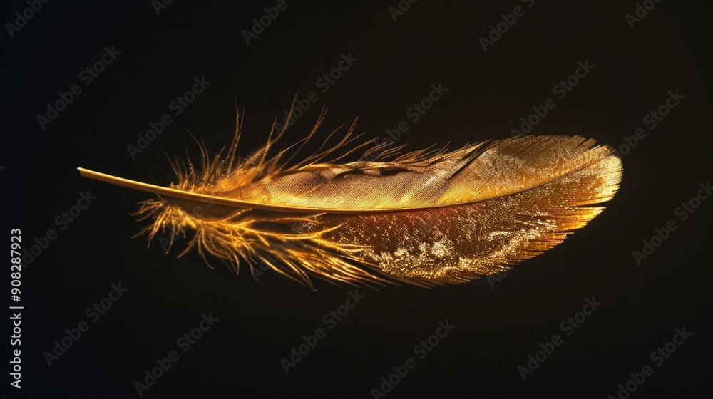 Poster a close-up shot of a single feather on a black surface