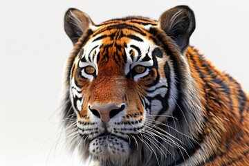 Fototapeta premium Close-up shot of a tiger's face on a white background
