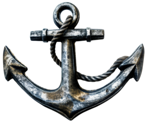 Anchor isolated on transparent background. Heavy old vintage steel metal ocean sea nautical travel security equipment, ancient antique hook weight, sailor cruise vessel