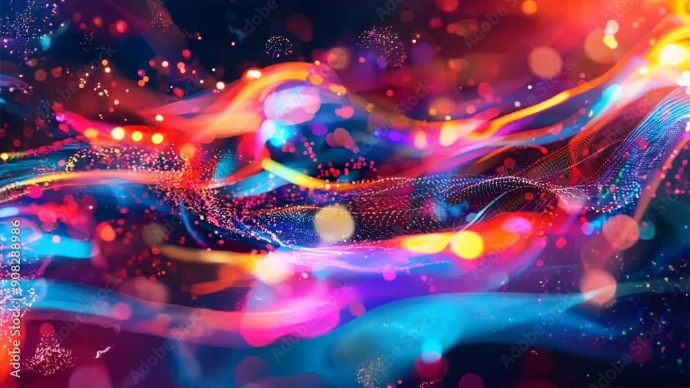 Poster dynamic background with flowing digital data and bright colors