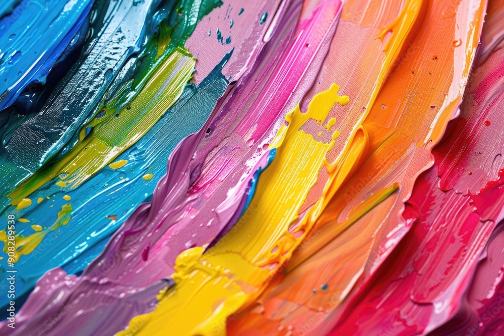 Poster Detailed view of a colorful artwork featuring various hues and textures, suitable for use in art or design contexts