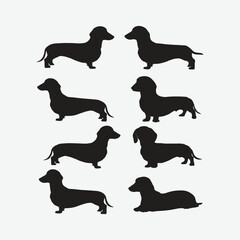 Dachshund dog silhouette set animals vector template illustration