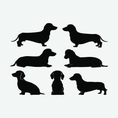 Dachshund dog silhouette set animals vector template illustration