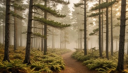 Obraz premium Misty Forest Path.