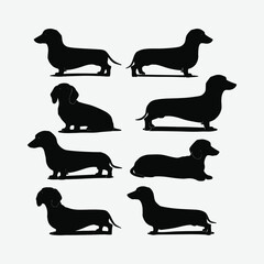 Dachshund dog silhouette set animals vector template illustration