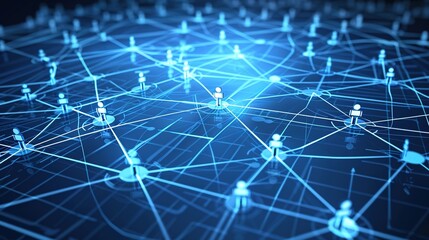 Obraz premium Global Business Icons on Blue Grid - Corporate Network Concept