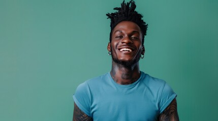 Fototapeta premium Smiling Man on Green Background 11