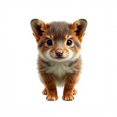 Obraz premium Adorable Baby Fox Cub with Big Eyes on White Background.
