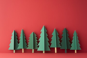 Paper Christmas Trees on Red Background 15