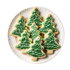 A Plate of Christmas Tree Cookies Isolated on a Transparent Background 
