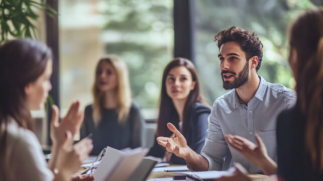 A corporate training session with employees learning new skills through interactive workshops.