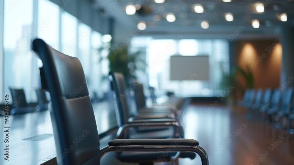 Poster row of chairs in an empty room with minimal decor, perfect for interior design or architectural phot