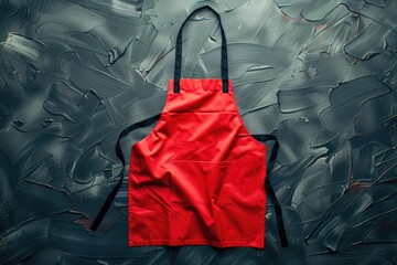 A bright red apron against a dark background