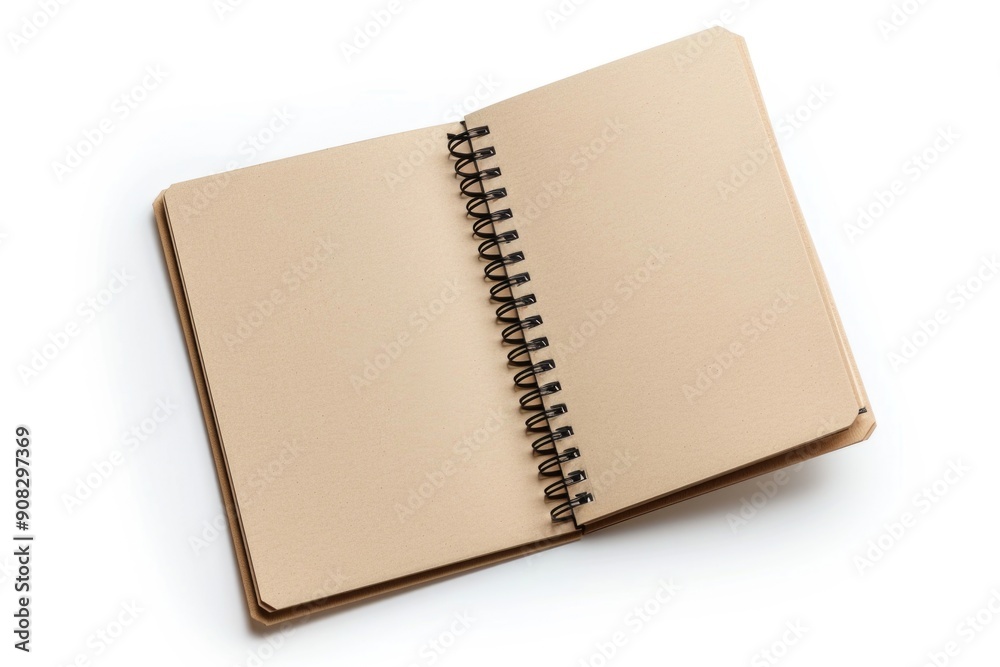 Poster a close-up of an open notebook lying on a white surface, perfect for education or office themes