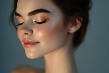 Naklejka premium A close up of a girl's face with her eyes closed