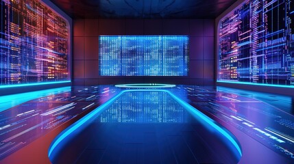 Digital Product Growth Forecasting in a Futuristic Office with Holographic Displays