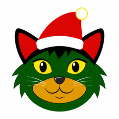 Cute Cat Head with Santa Hat Vector Art Collection – Farm, Wild, and Marine Animals Graphics, Vector Logo Icon, Clipart, and Decoration on White Background