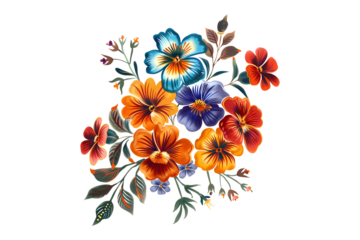 Mexican traditional flowers isolated cut-out illustration
