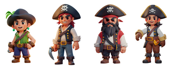 3D Male pirate isolated on white background cartoon character illustration. Generative AI.