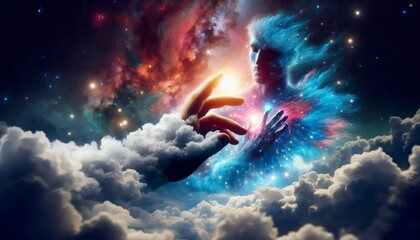 The hand that touches the heart, the soul, fantastic illustration