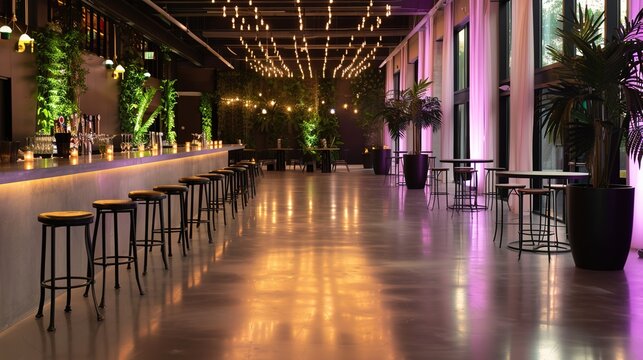  "Event space with decorations and seating, event planning 