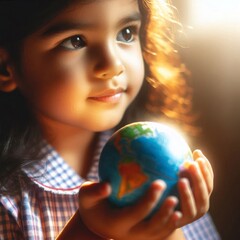 Naklejka premium girl holding the globe