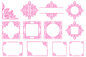 Frame or border decorative nature ornament design with a pink Leaves or leaf theme
