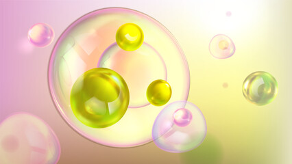 3d abstract background made of collagen serum bubbles. Cosmetic essence. Collagen  clear  realistic drops