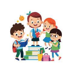 Cartoon Childrens Going Back To School on a white background