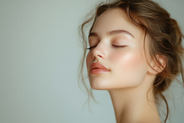 Naklejka premium A close up of a girl's face with her eyes closed
