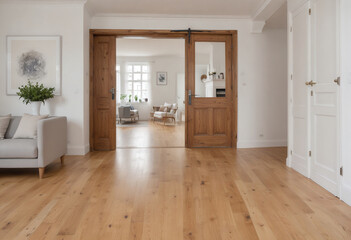 Modern living room with fireplace room with floor comfortable room empty room with wooden door
