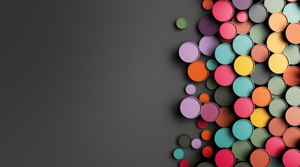  Tech-inspired colorful circles grid on grey background, space for text 