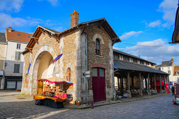 Market Hall of Dourdan, a medieval town in the French department of Essonne in Paris Region