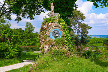 Memorial to Adolphe de Dion, the archaeologist of the Castle of Montfort-l'Amaury, a rural village of the French department of Yvelines in Paris region